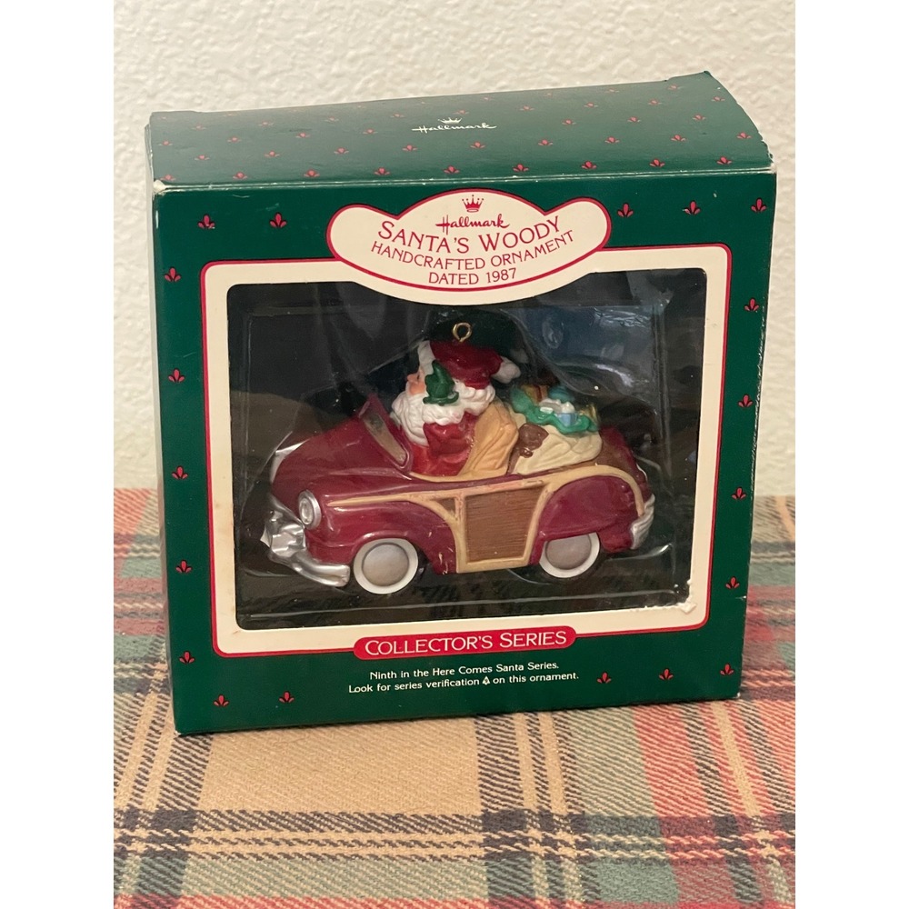 Hallmark Keepsake Ornament 1987 Santa's Woody Collector‎ Series Red Woodie Wagon